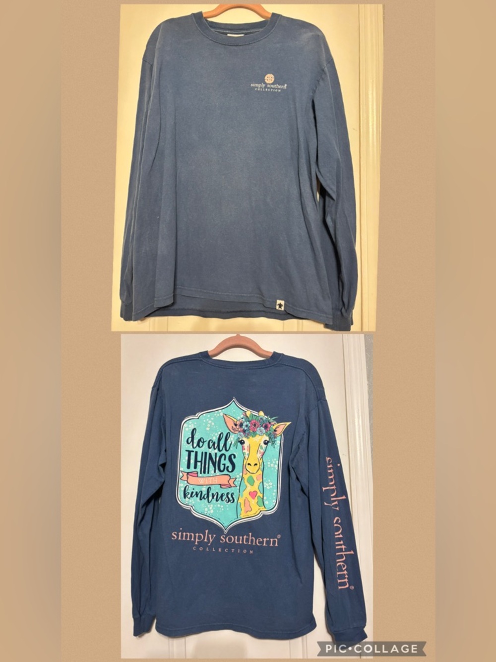 Simply Southern Navy Long Sleeve Tee with Colorful Giraffe Graphic